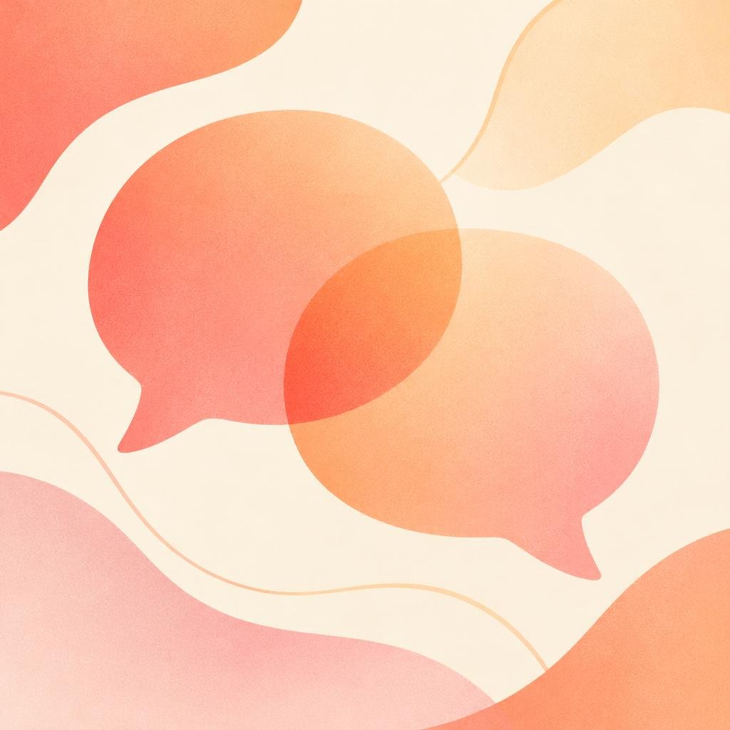 Abstract warm illustration of overlapping speech bubbles
